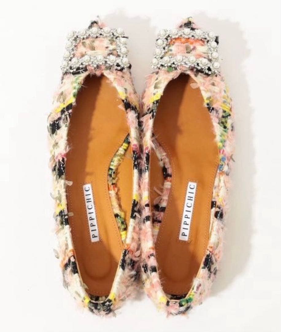 【新品】PIPPICHIC ANNA V JWL ツイードフラットシューズ36