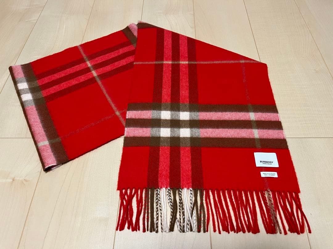 BURBERRY　バーバリー　マフラー　カシミア100％　ほぼ未使用品　赤系