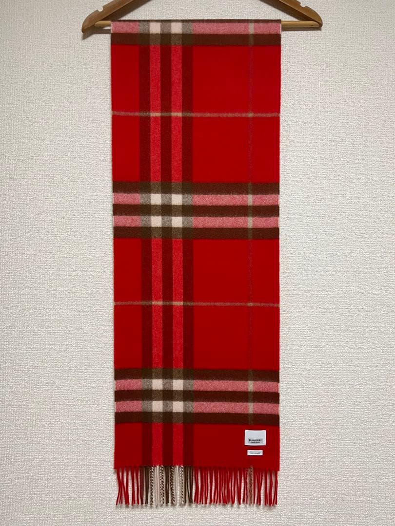 BURBERRY　バーバリー　マフラー　カシミア100％　ほぼ未使用品　赤系