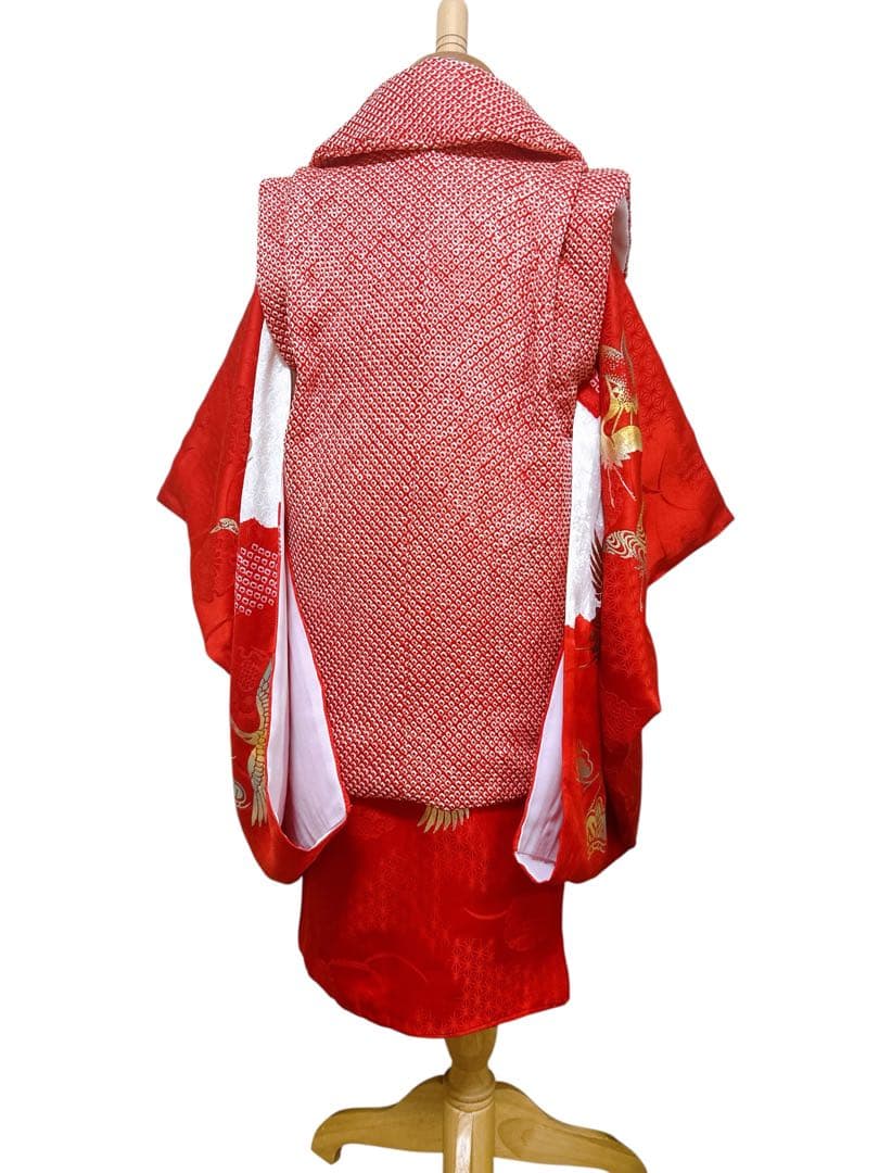 人気の総絞り被布♡七五三　3歳　女の子　フルセット　一式　赤系　鶴　正絹