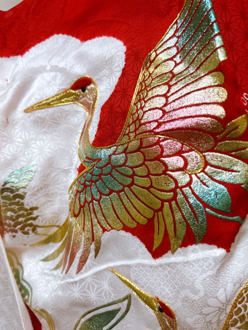 人気の総絞り被布♡七五三　3歳　女の子　フルセット　一式　赤系　鶴　正絹