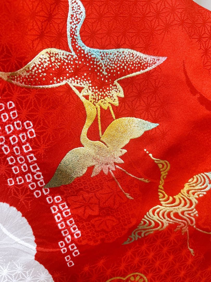 人気の総絞り被布♡七五三　3歳　女の子　フルセット　一式　赤系　鶴　正絹