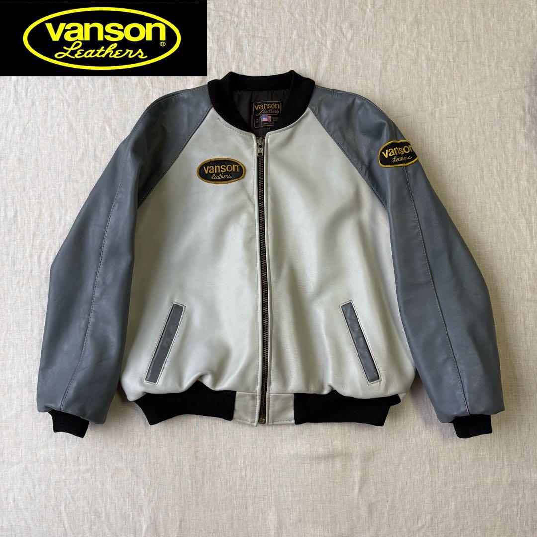 希少ビックサイズ VANSON オールレザー スタジャン チームジャケット 48