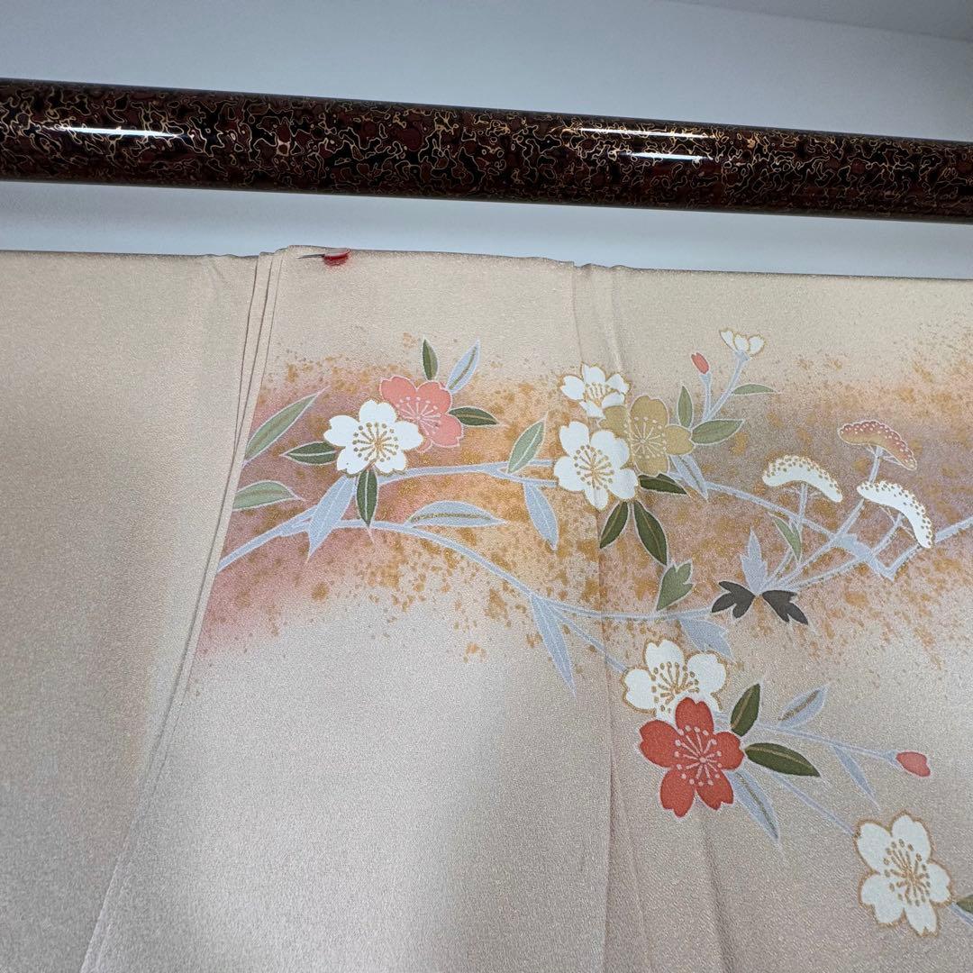 しつけ付　超美品　正絹　袷　現代　広襟　訪問着　着物　163 肌色