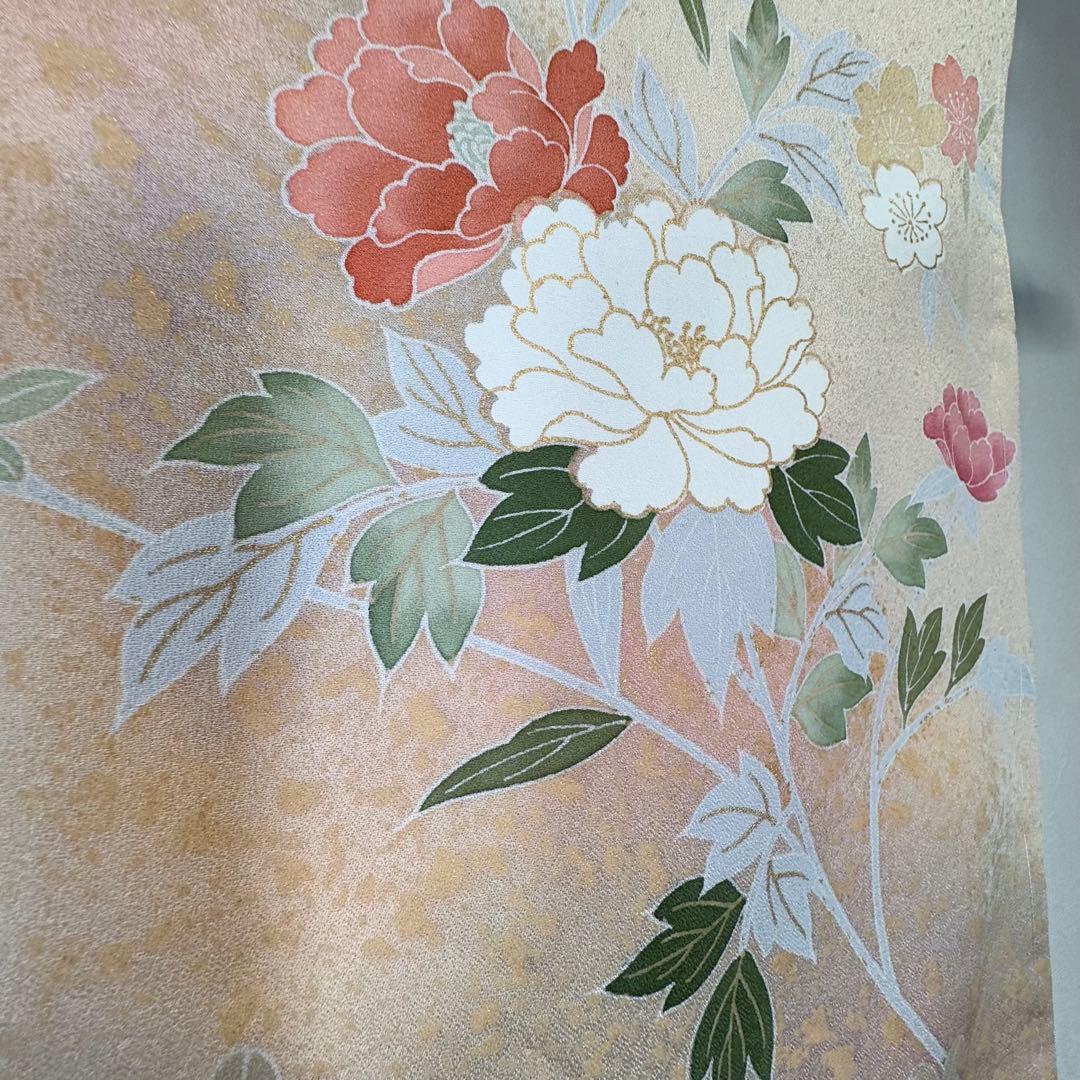 しつけ付　超美品　正絹　袷　現代　広襟　訪問着　着物　163 肌色