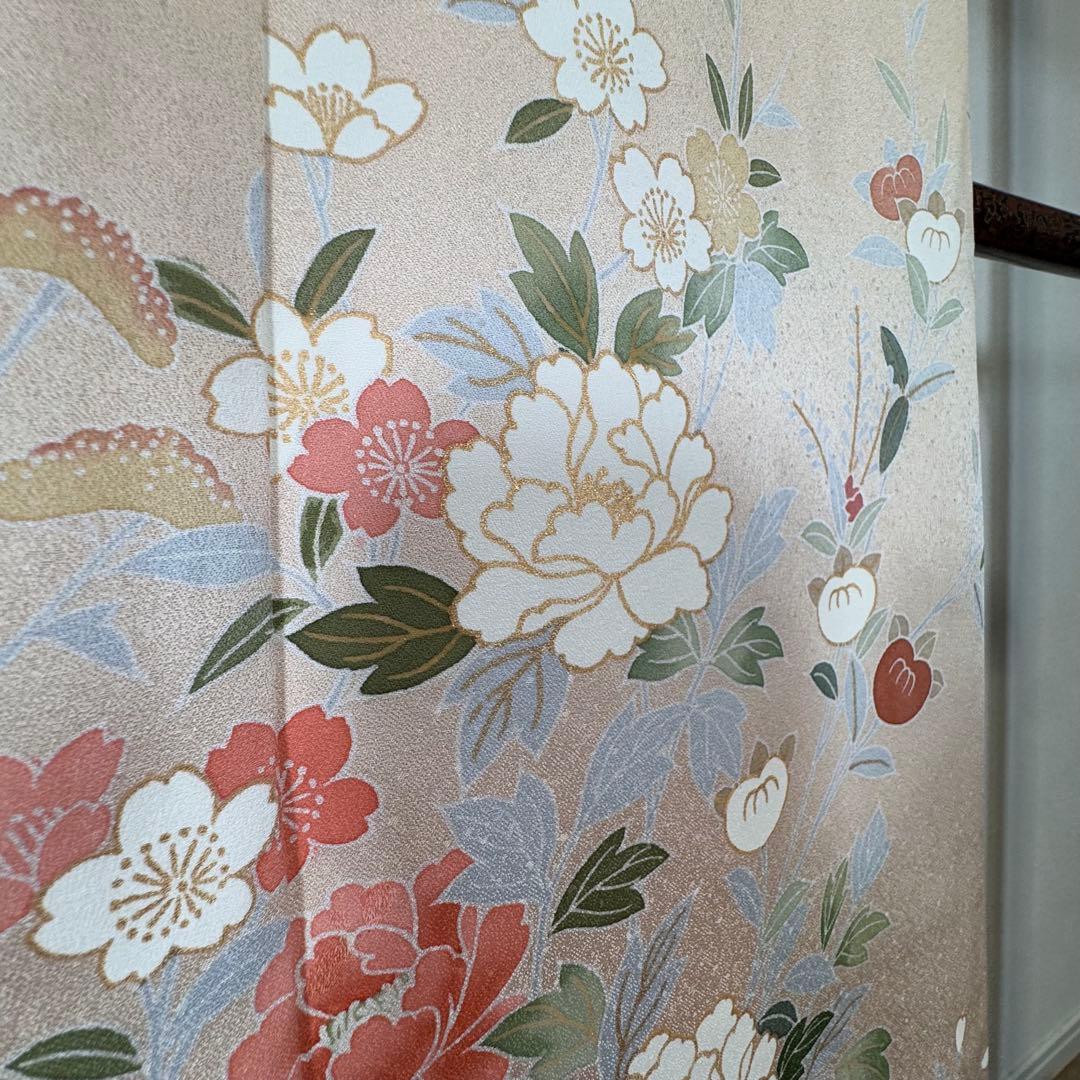 しつけ付　超美品　正絹　袷　現代　広襟　訪問着　着物　163 肌色