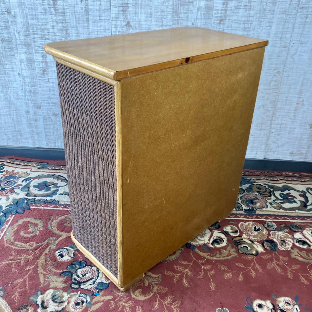 ①昭和レトロ 木製天板 ラタンチェスト 4段 引き出し箪笥 古家具 ビンテージ