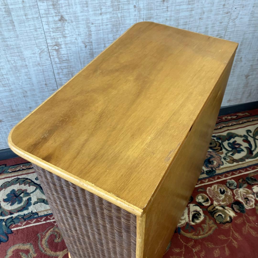 ①昭和レトロ 木製天板 ラタンチェスト 4段 引き出し箪笥 古家具 ビンテージ