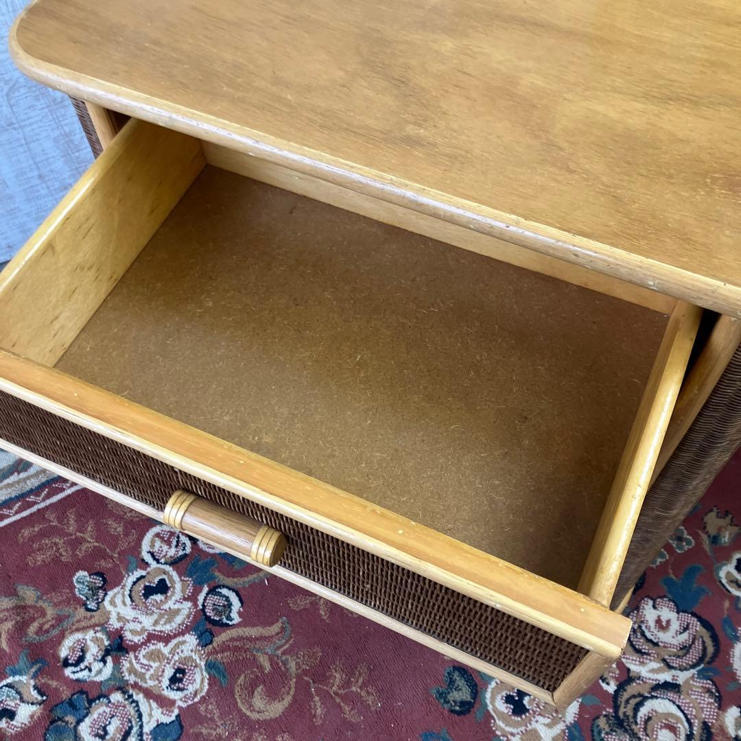 ①昭和レトロ 木製天板 ラタンチェスト 4段 引き出し箪笥 古家具 ビンテージ