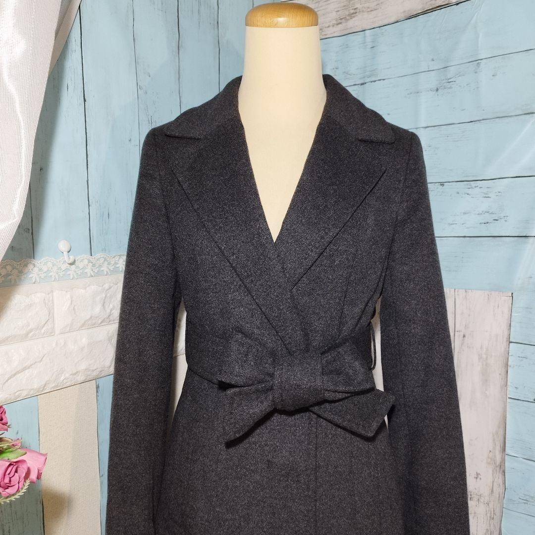 UNTITLED カシミヤ 100% リボンベルト ダークグレー ロングコート