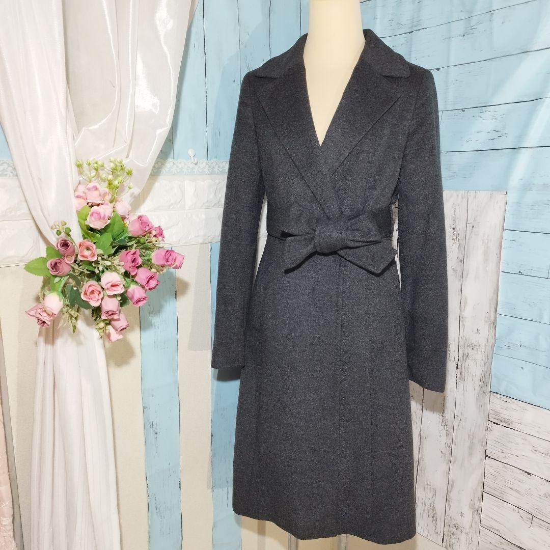 UNTITLED カシミヤ 100% リボンベルト ダークグレー ロングコート