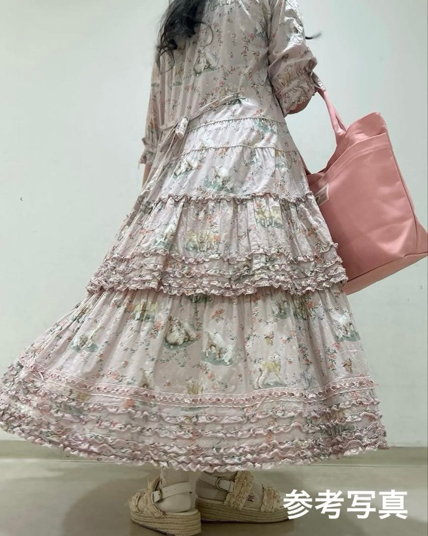 ピンクハウス まきばのひつじプリント ロング丈ワンピース ピンク