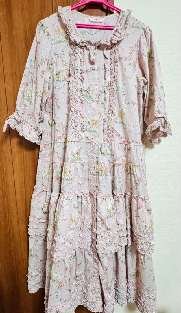 ピンクハウス まきばのひつじプリント ロング丈ワンピース ピンク