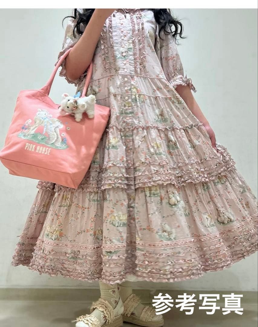 ピンクハウス まきばのひつじプリント ロング丈ワンピース ピンク