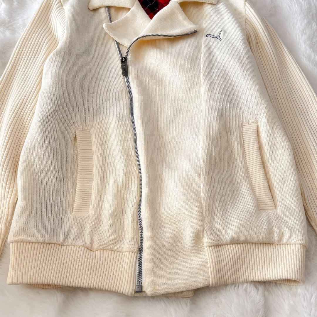 PUMA プーマ ゴルフ ニット ジップ ジャケット ライダース チェック L