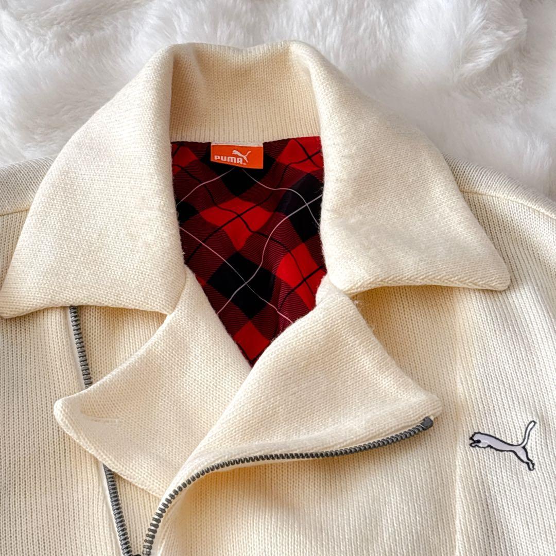 PUMA プーマ ゴルフ ニット ジップ ジャケット ライダース チェック L