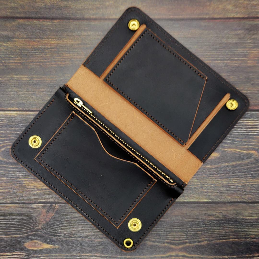 ミドルトラッカーウォレット 栃木レザー ハンドメイド 本革 茶芯ブラック