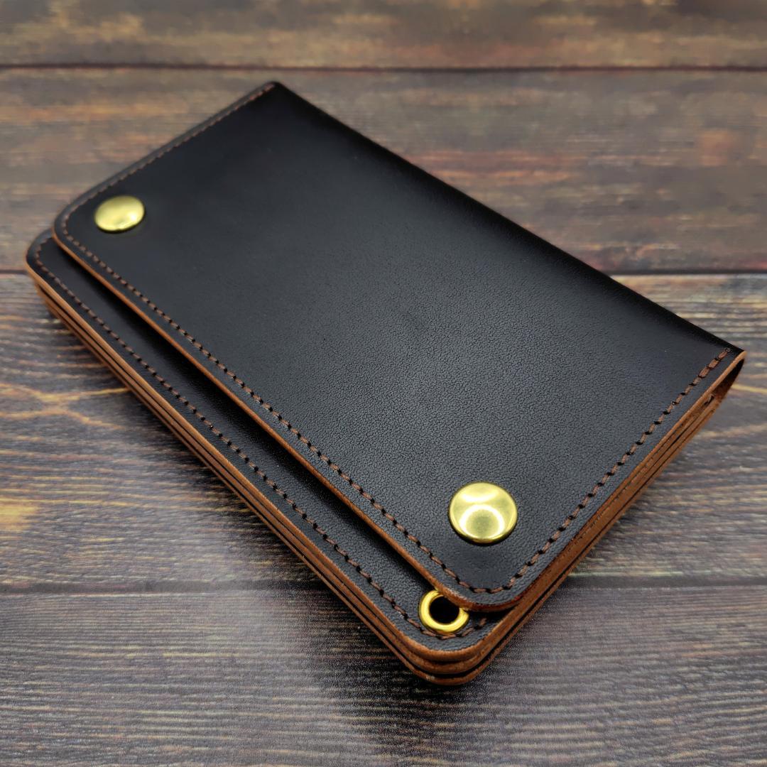 ミドルトラッカーウォレット 栃木レザー ハンドメイド 本革 茶芯ブラック