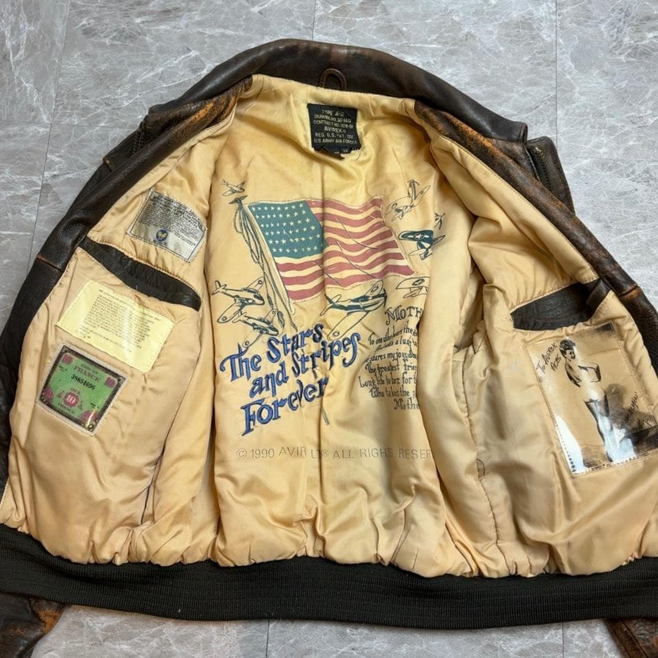 大きい AVIREX A2 フライトジャケット バックプリント シールブラウン