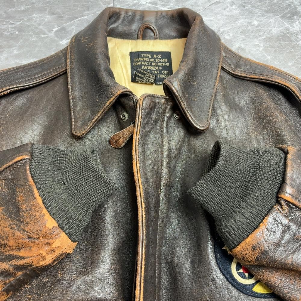大きい AVIREX A2 フライトジャケット バックプリント シールブラウン