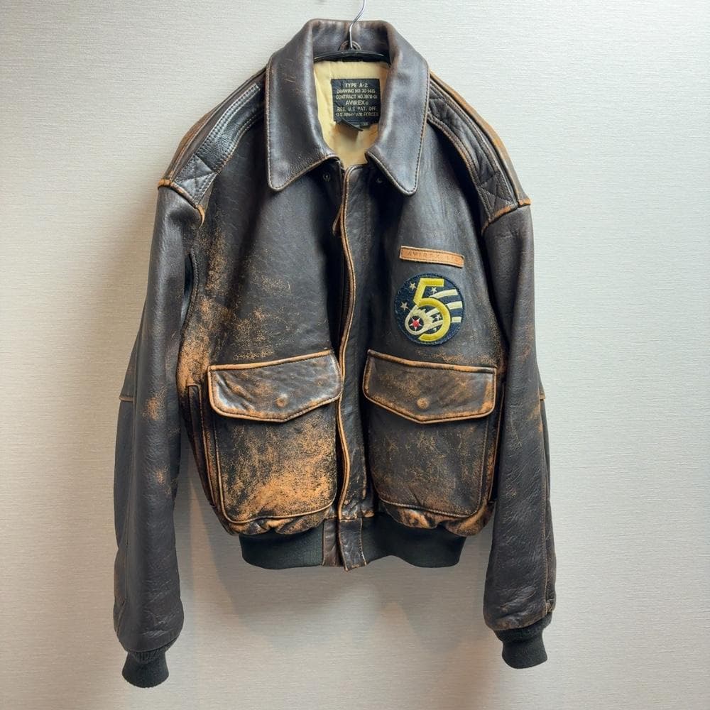 大きい AVIREX A2 フライトジャケット バックプリント シールブラウン