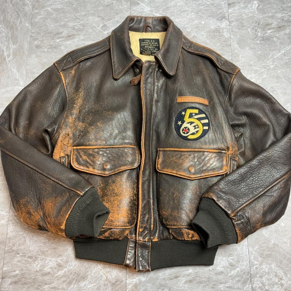 大きい AVIREX A2 フライトジャケット バックプリント シールブラウン