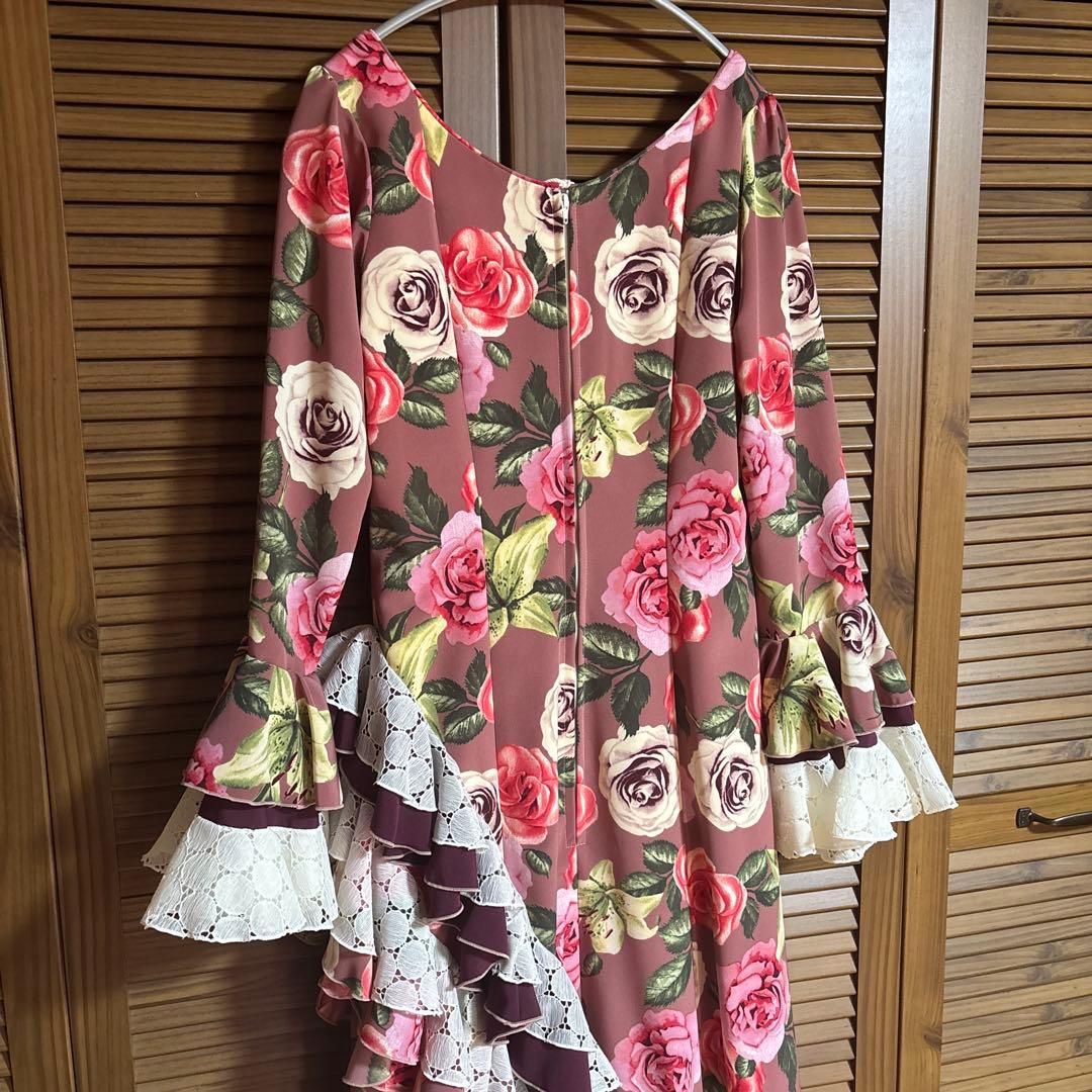 値下げ マリキータ 1点物 フラメンコワンピース 花柄 ピンク系 フラメンコ衣装