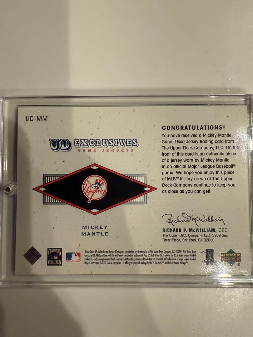 Mickey Mantle 2001 SP 本物ゲーム着用ジャージ UD-MM