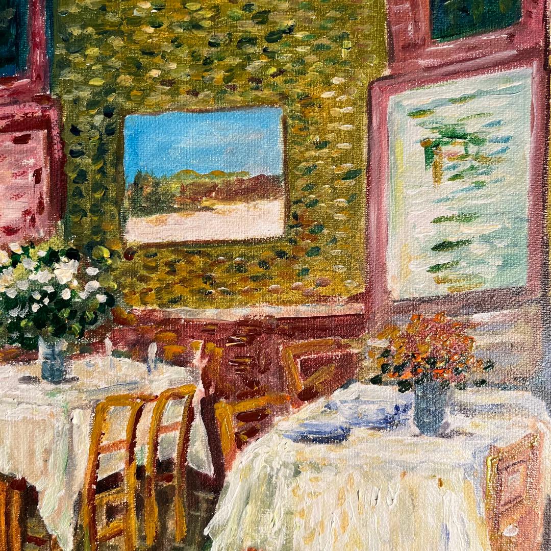 ★秀作★ 手書き油絵 ゴッホ レストラン内部 肉筆絵画 額付き 油彩画