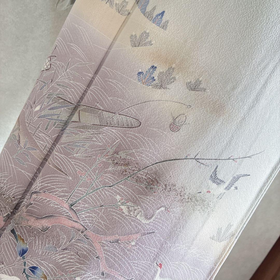 訪問着　フルセット　着物　スモールサイズ　正絹　海辺文様　気品淡色　情緒 J6