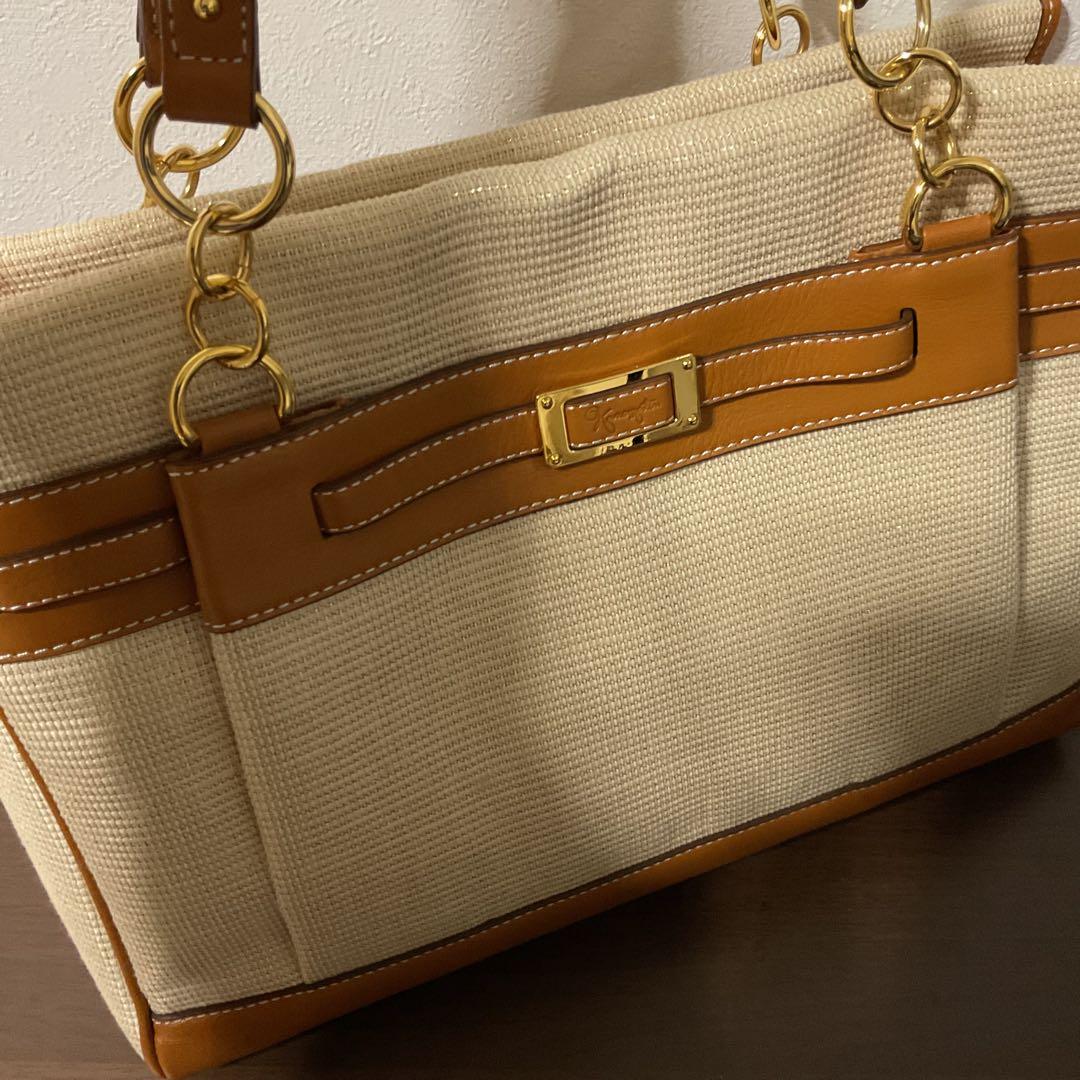 ☆開店セール☆新品未使用 美品 銀座かねまつ レザー×キャンバス トートバッグ①