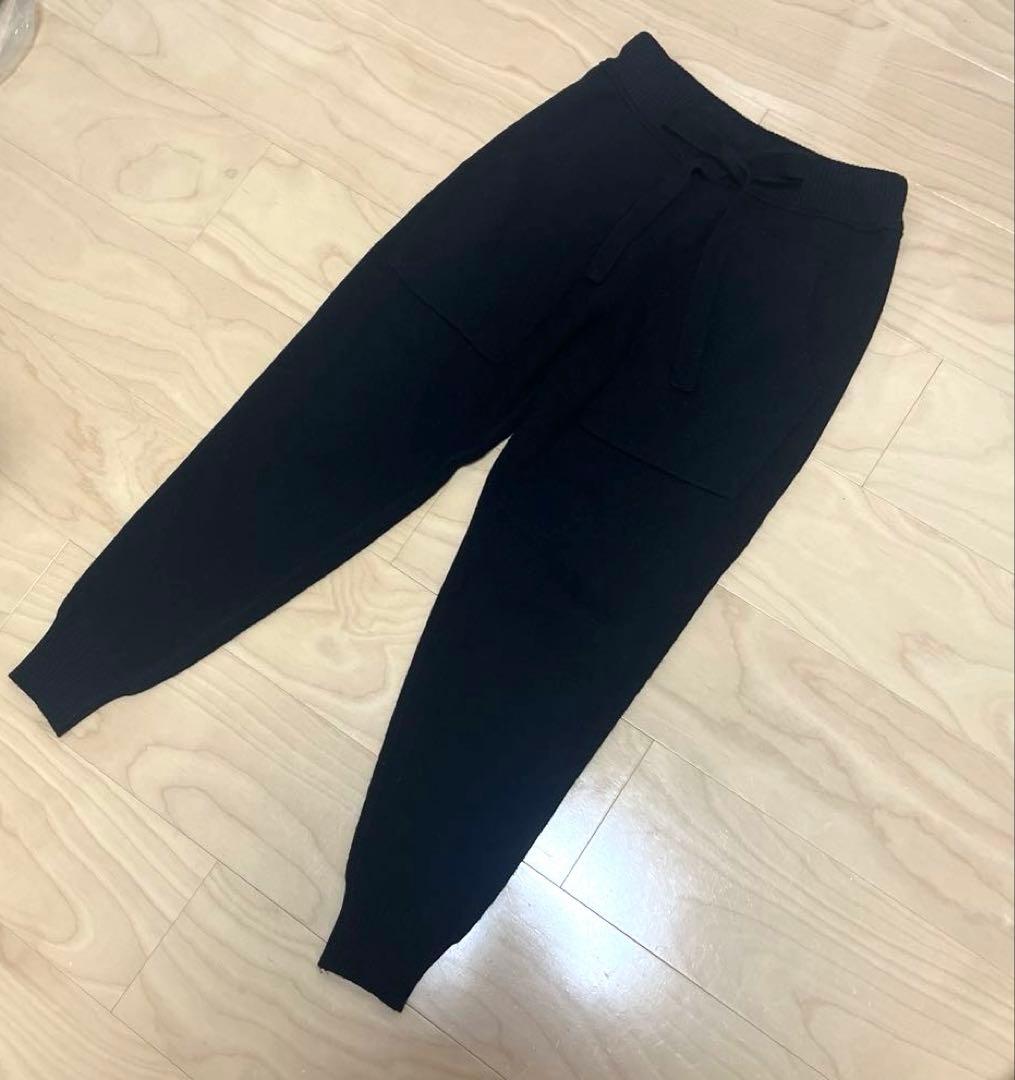 Drawer ドゥロワー　ウール カシミヤ ニット ジョガーパンツ　ブラック