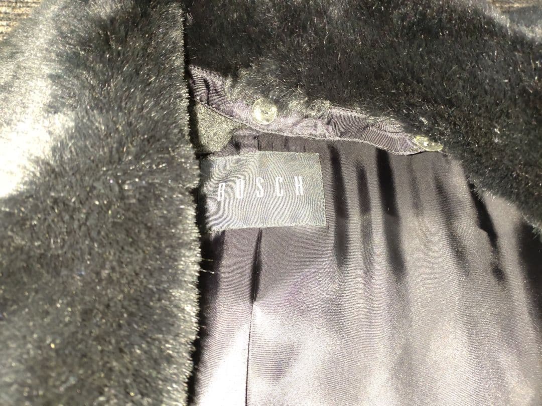 BOSCHボッシュウールダークグレー ファー付きマキシ丈ロングコートsize38