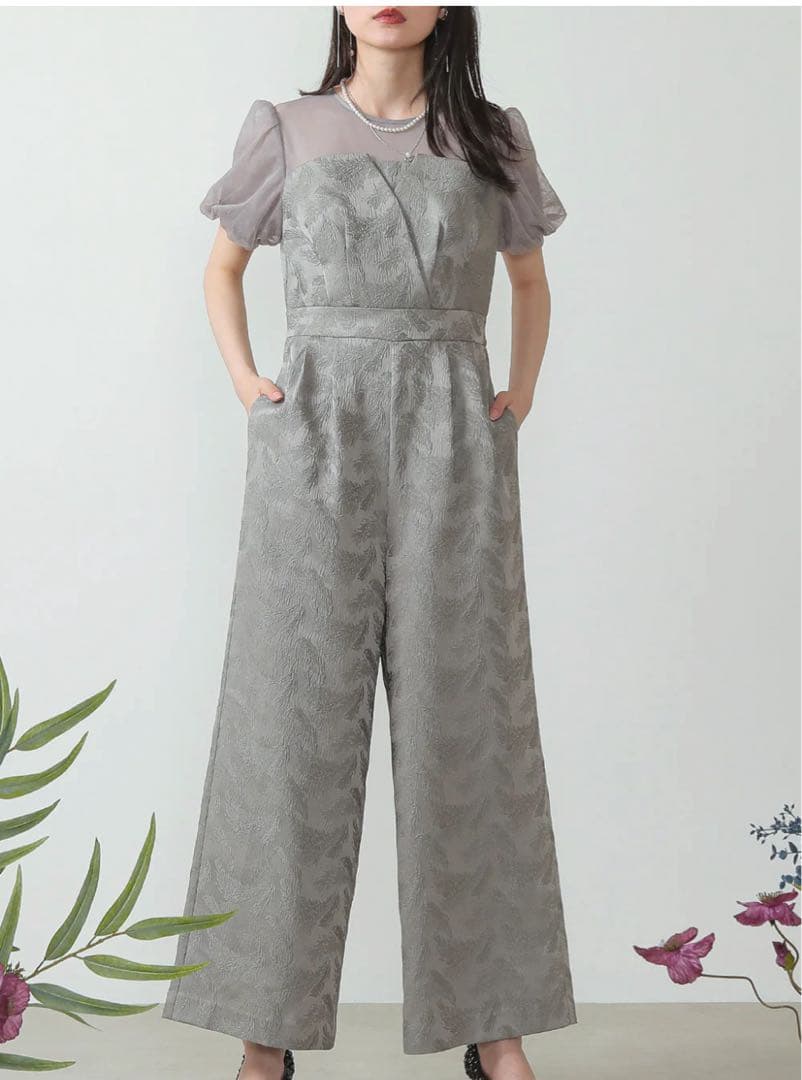 kana チュール パフスリーブ オールインワン ワイドパンツ ドレス