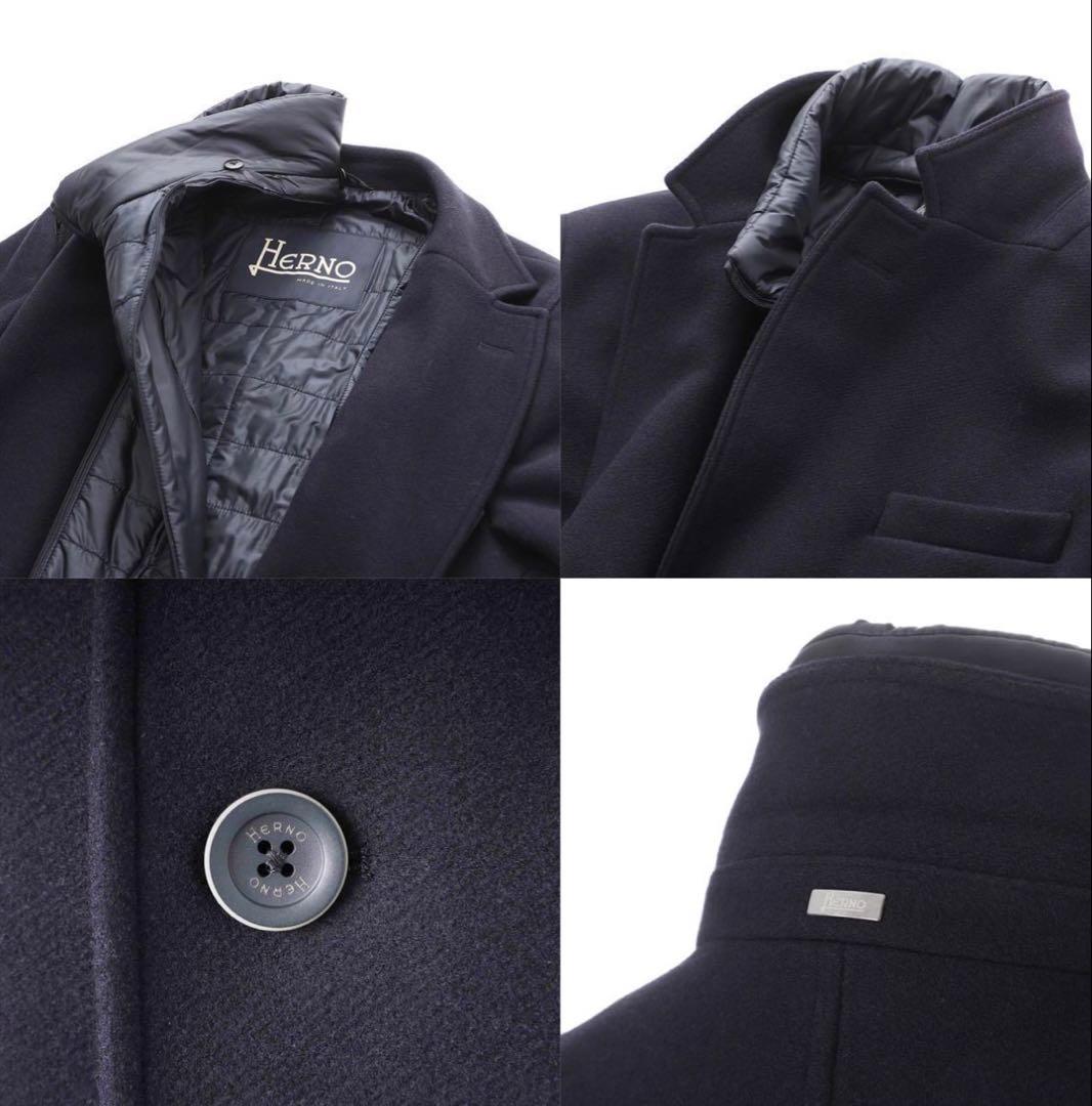 【極美品】ヘルノ HERNO ライナー付き コート／ネイビー52（XL）