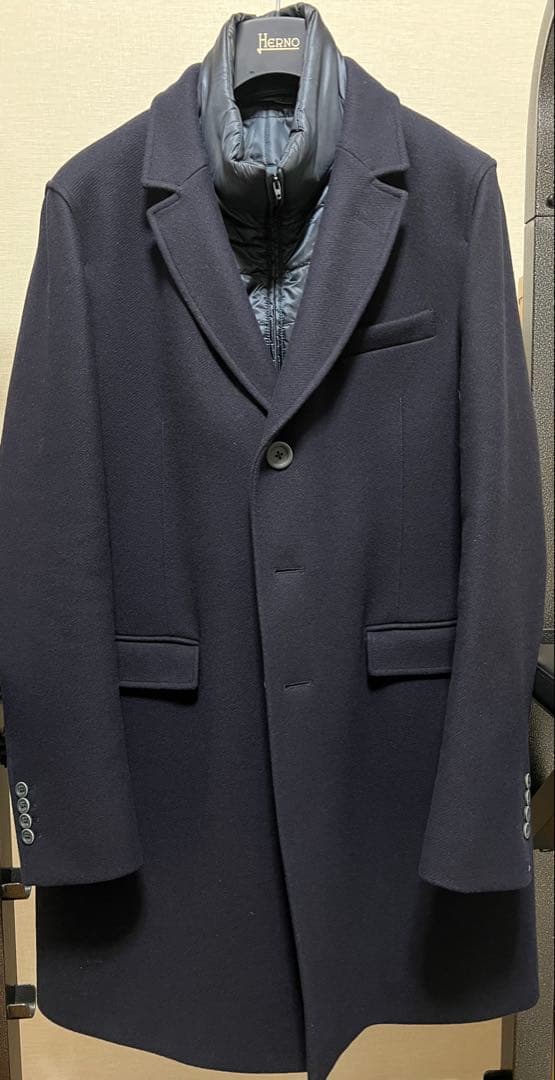 【極美品】ヘルノ HERNO ライナー付き コート／ネイビー52（XL）