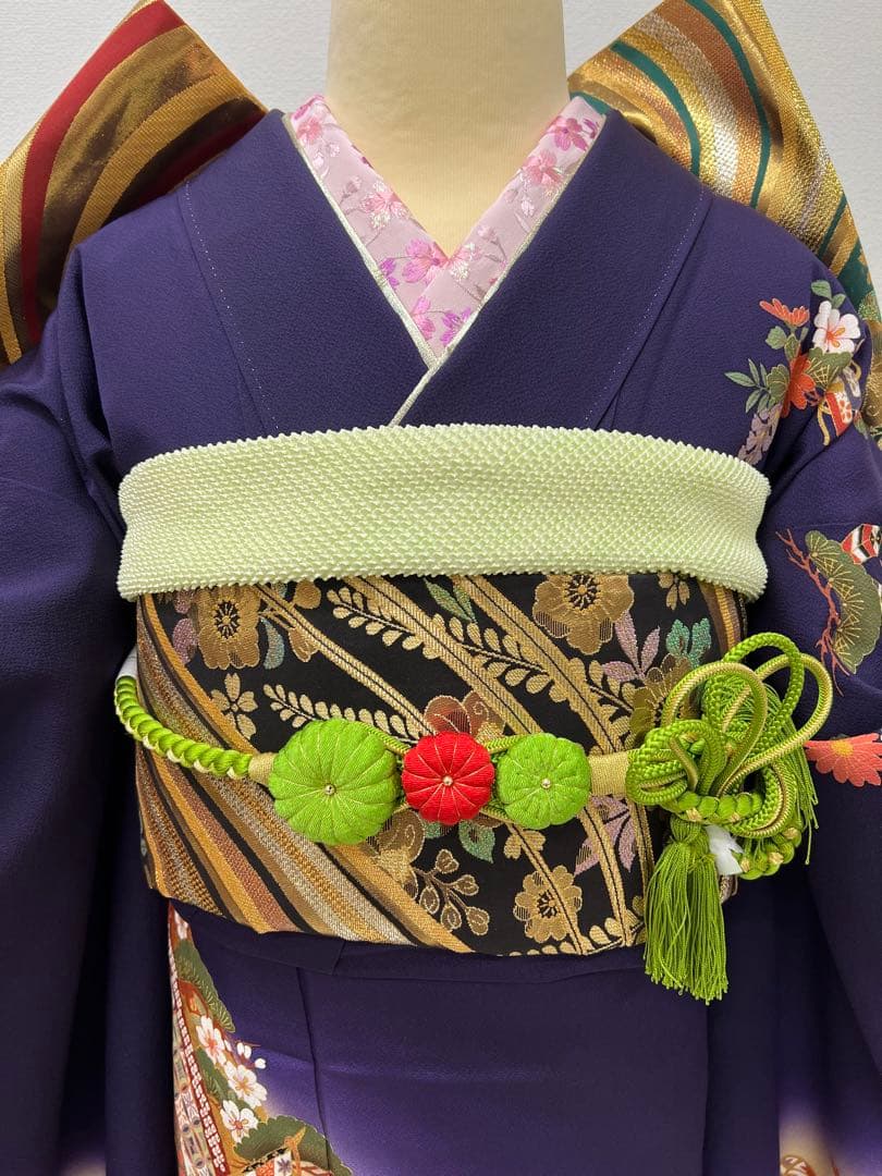 振り袖　フルセット　長襦袢付　成人式　金彩加工　刺繍入り　全通袋帯　727