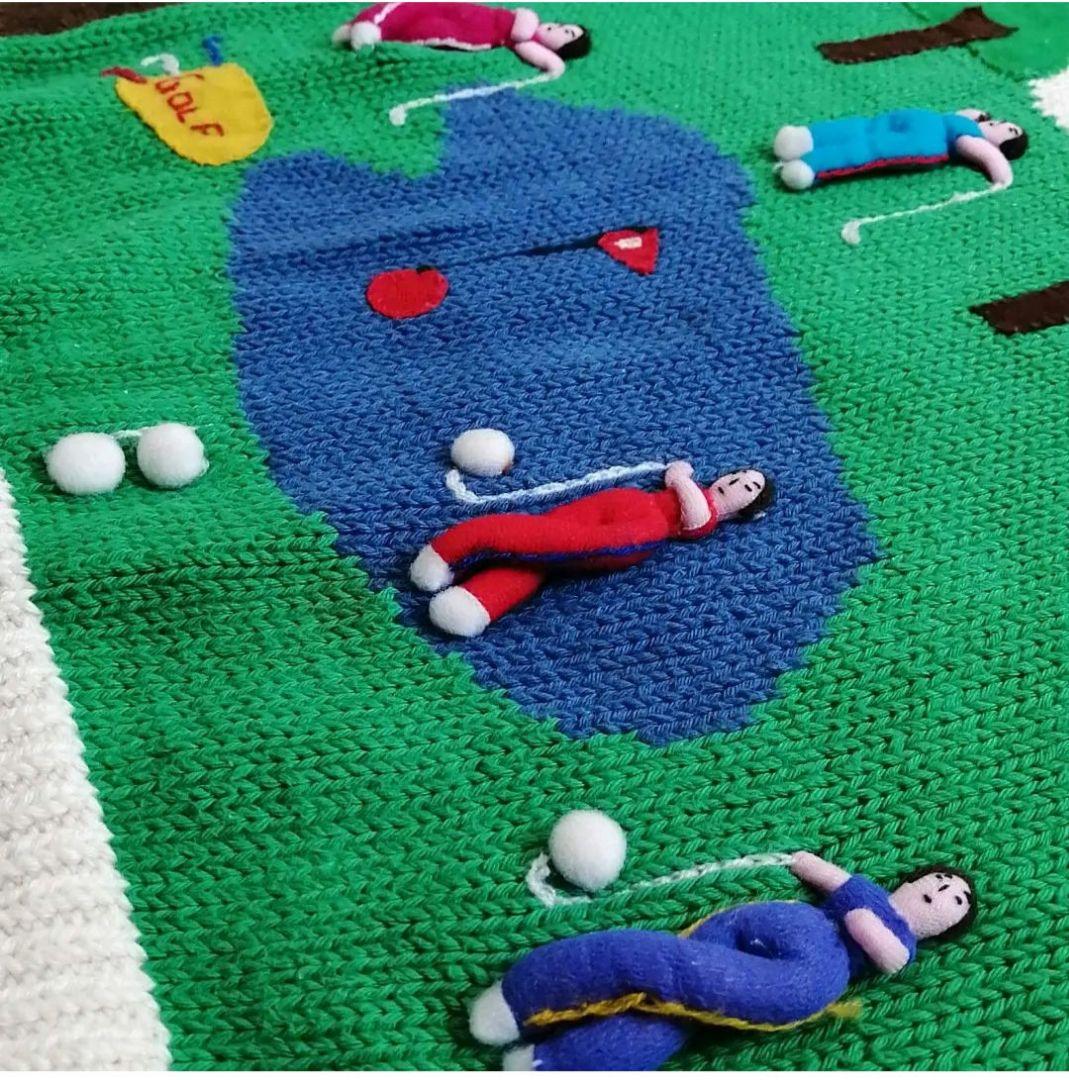 綿100%　半袖セーター　アップリケ、刺繍付き　GOLF　ゴルフ
