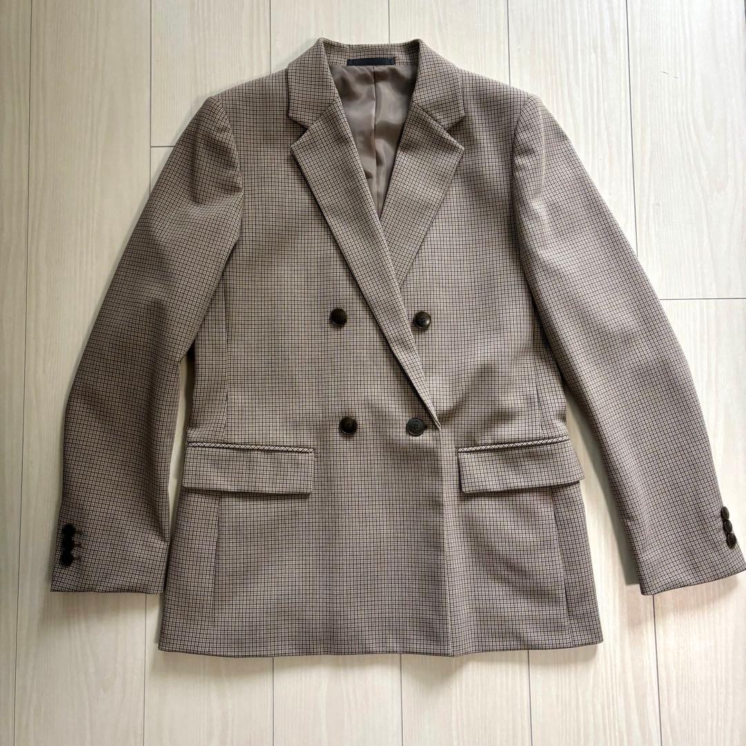 オンライン完売品 ユニクロ　ダブルジャケット 35 BROWN チェック　M