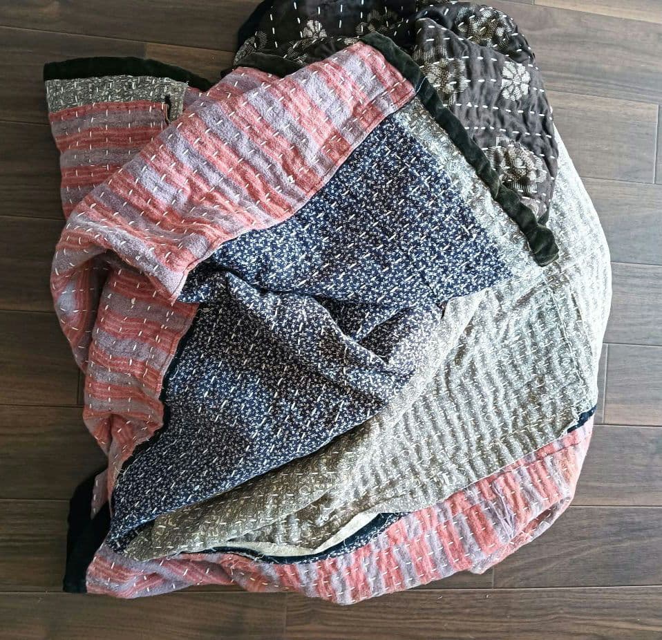 大盤1.7kg　ネル素材　粗刺し子の古布こたつ掛け♪　昭和初期　らんる　襤褸