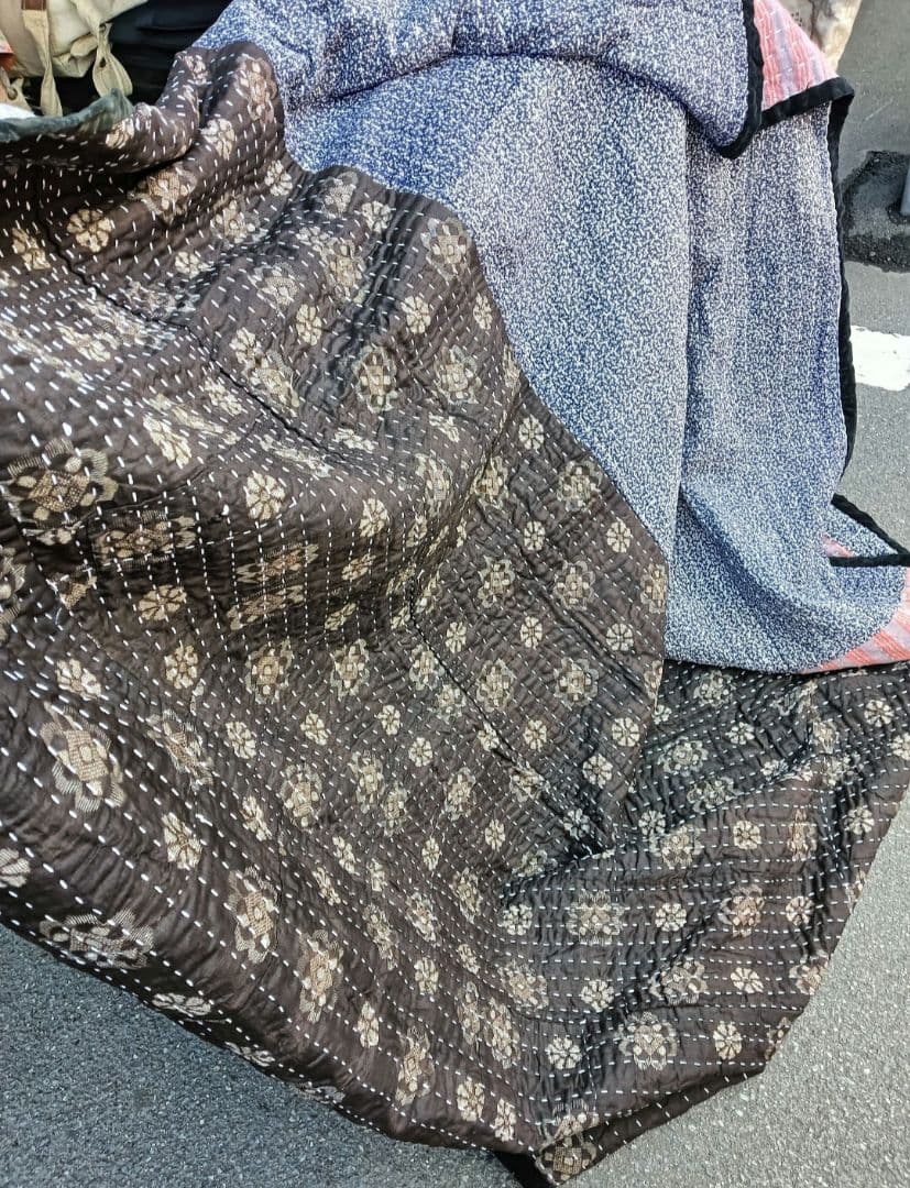 大盤1.7kg　ネル素材　粗刺し子の古布こたつ掛け♪　昭和初期　らんる　襤褸