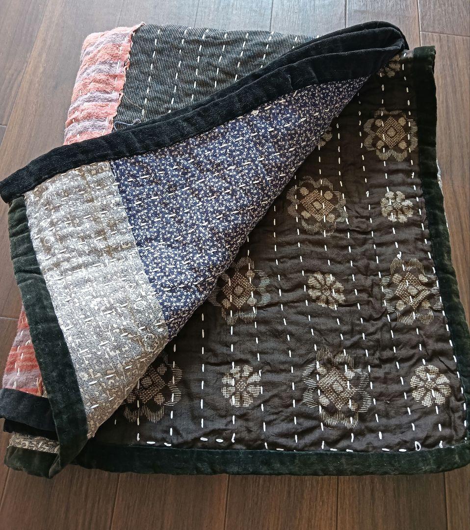 大盤1.7kg　ネル素材　粗刺し子の古布こたつ掛け♪　昭和初期　らんる　襤褸