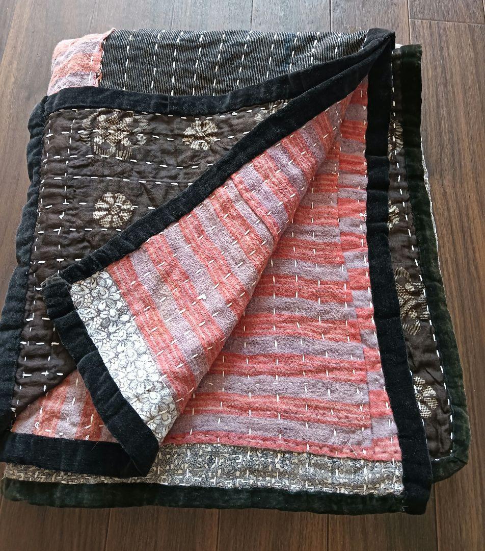 大盤1.7kg　ネル素材　粗刺し子の古布こたつ掛け♪　昭和初期　らんる　襤褸