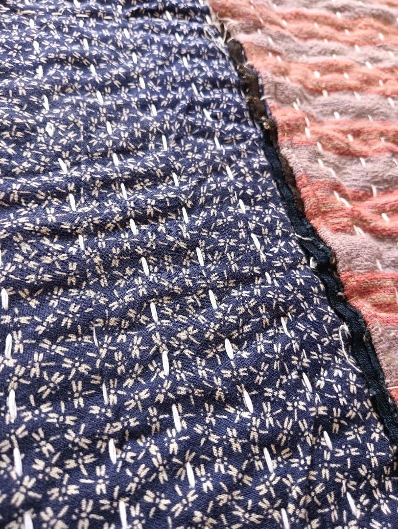 大盤1.7kg　ネル素材　粗刺し子の古布こたつ掛け♪　昭和初期　らんる　襤褸