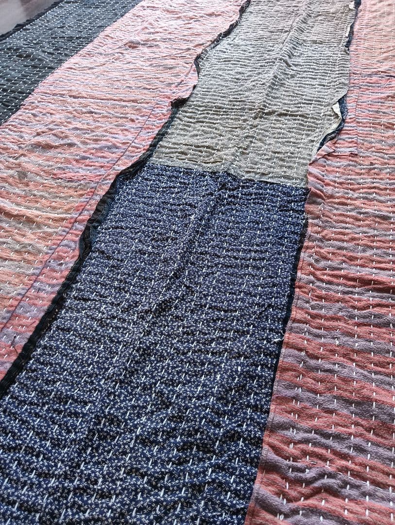 大盤1.7kg　ネル素材　粗刺し子の古布こたつ掛け♪　昭和初期　らんる　襤褸