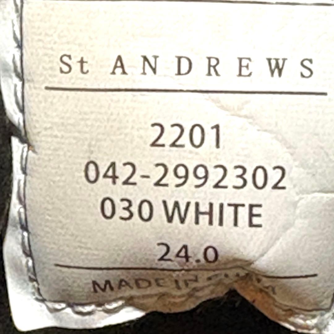 セントアンドリュース エナメル厚底スパイクレスゴルフシューズ24.0（ホワイト）