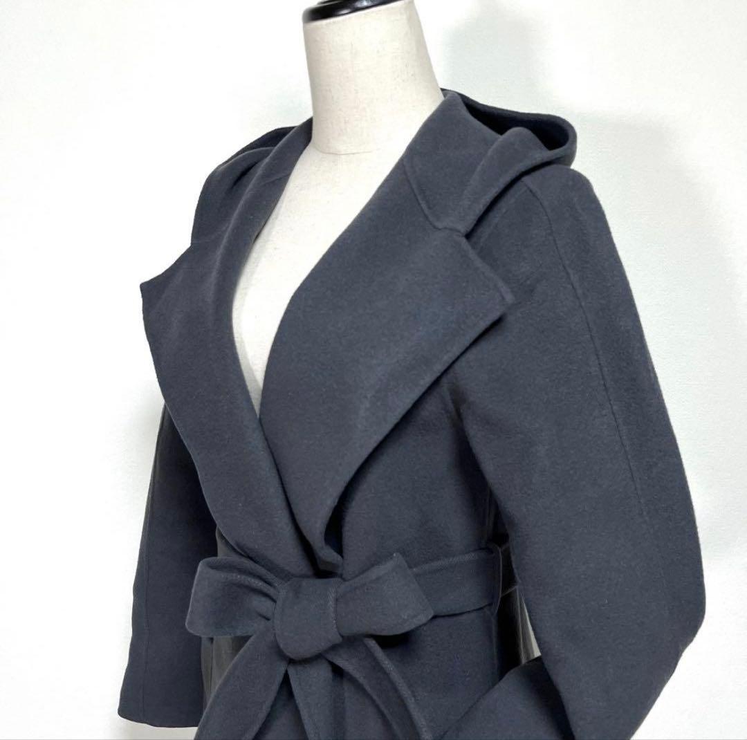 ANAYI アナイ ベルデッドコート 38 M ロング丈 ウール ダークグレー