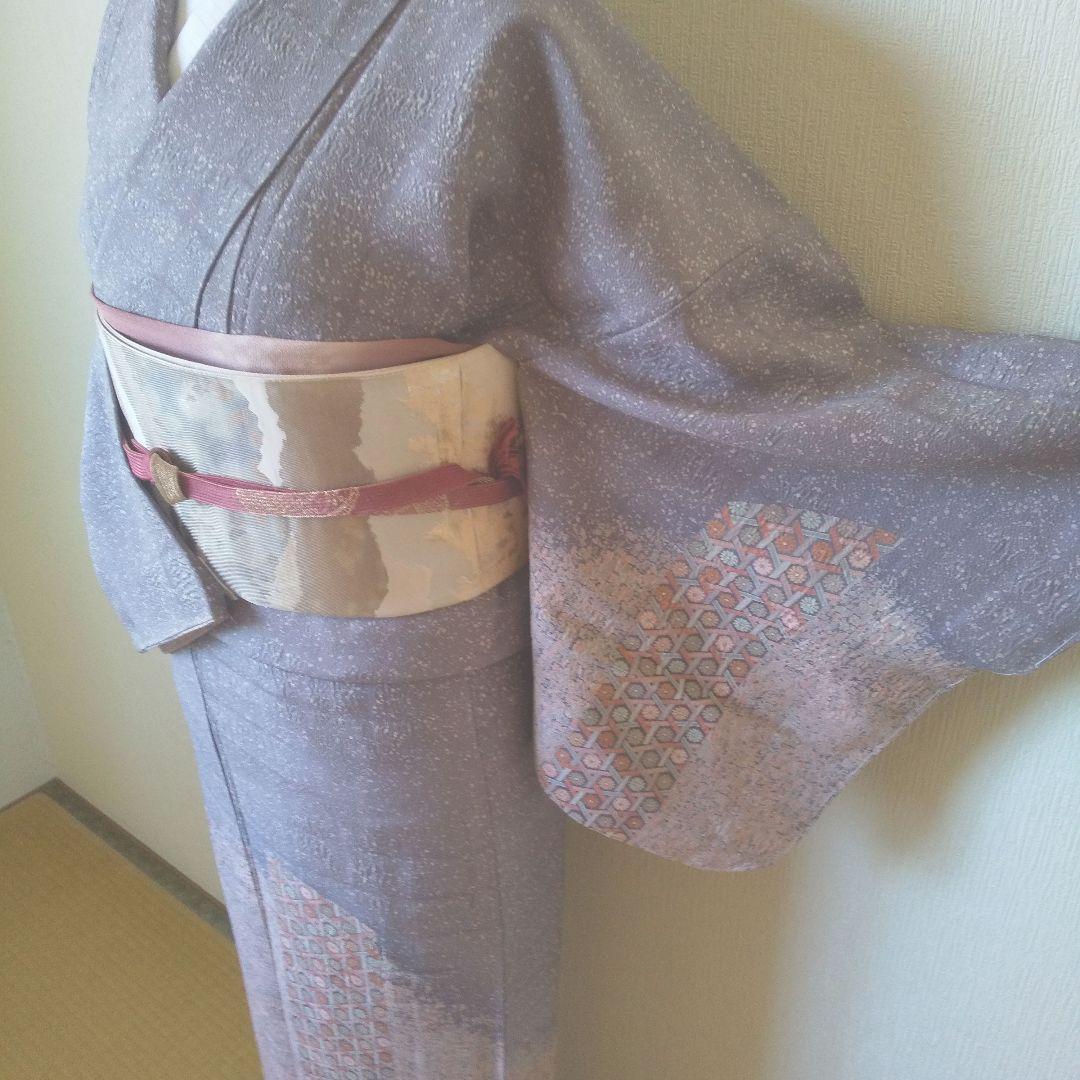 正絹・縮緬訪問着・薄紫系・一つ紋・袷