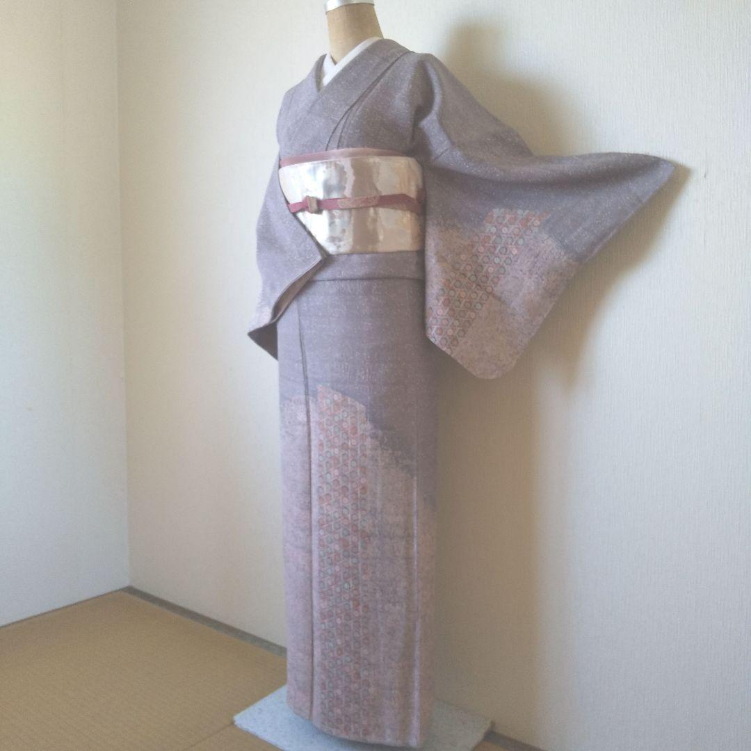 正絹・縮緬訪問着・薄紫系・一つ紋・袷