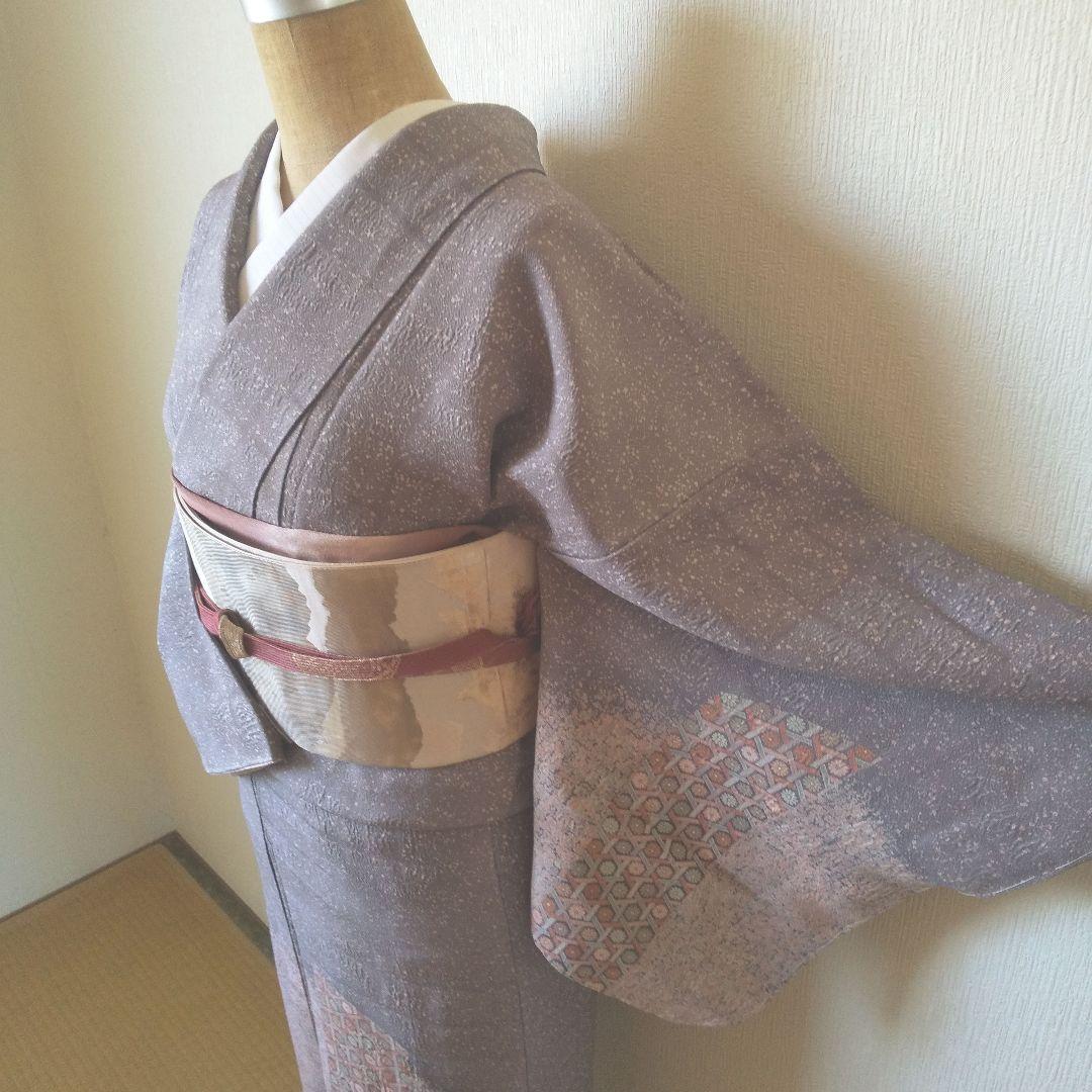 正絹・縮緬訪問着・薄紫系・一つ紋・袷